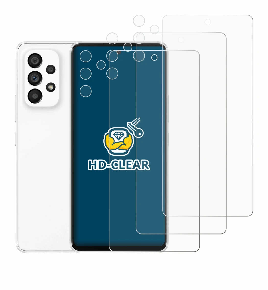 Immagine del dispositivo Samsung Galaxy A53 5G (Fronte+Fotocamera) con un'ampia varietà di protezioni per lo schermo.