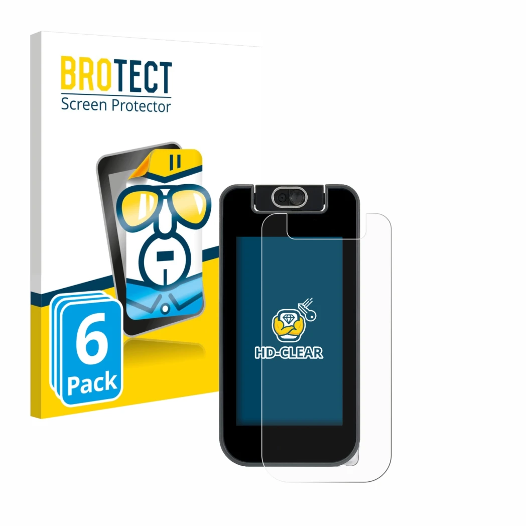 Parte frontale di una confezione del prodotto con il logo del marchio BROTECT. Accanto è raffigurato il dispositivo Vtech Kidi
