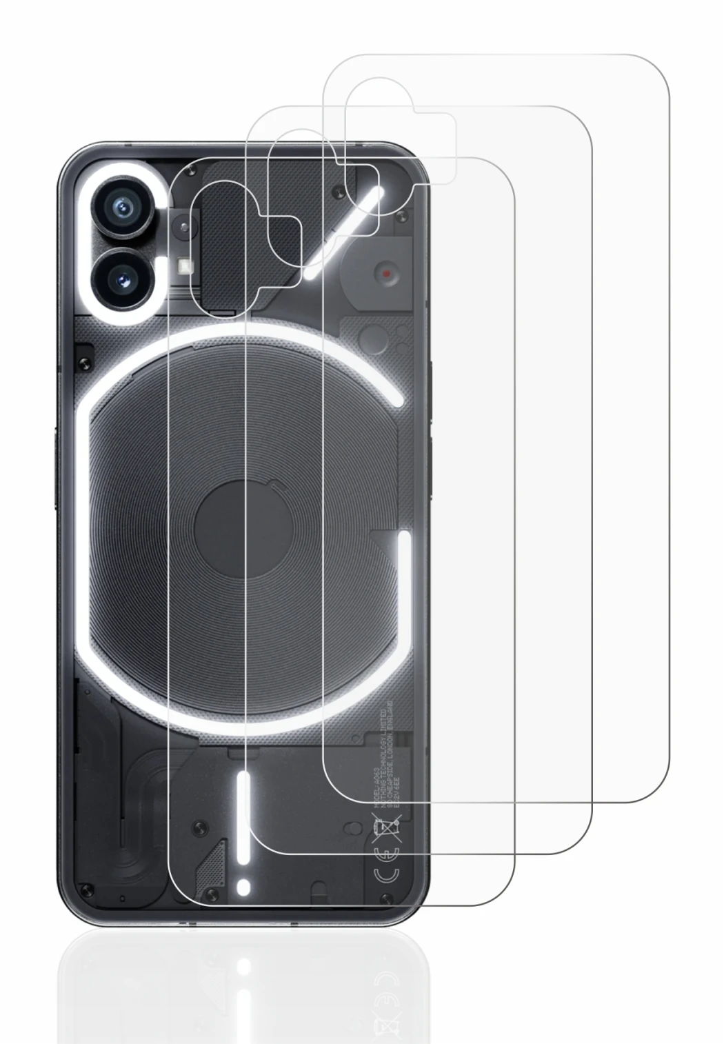 Immagine del dispositivo Nothing Phone (1) (Posteriore) con un'ampia varietà di protezioni per lo schermo.