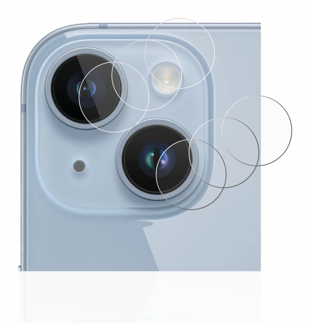 Immagine del dispositivo Apple iPhone 14 (SOLO Fotocamera) con un'ampia varietà di protezioni per lo schermo.