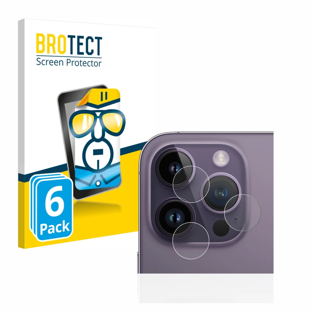 Parte frontale di una confezione del prodotto con il logo del marchio BROTECT. Accanto è raffigurato il dispositivo Apple iPho