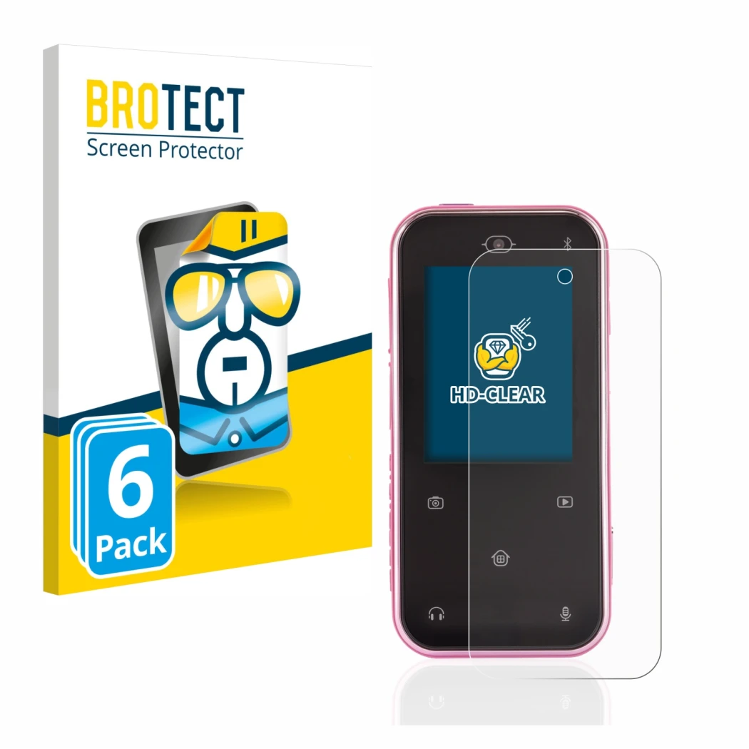 Parte frontale di una confezione del prodotto con il logo del marchio BROTECT. Accanto è raffigurato il dispositivo Vtech Kidi