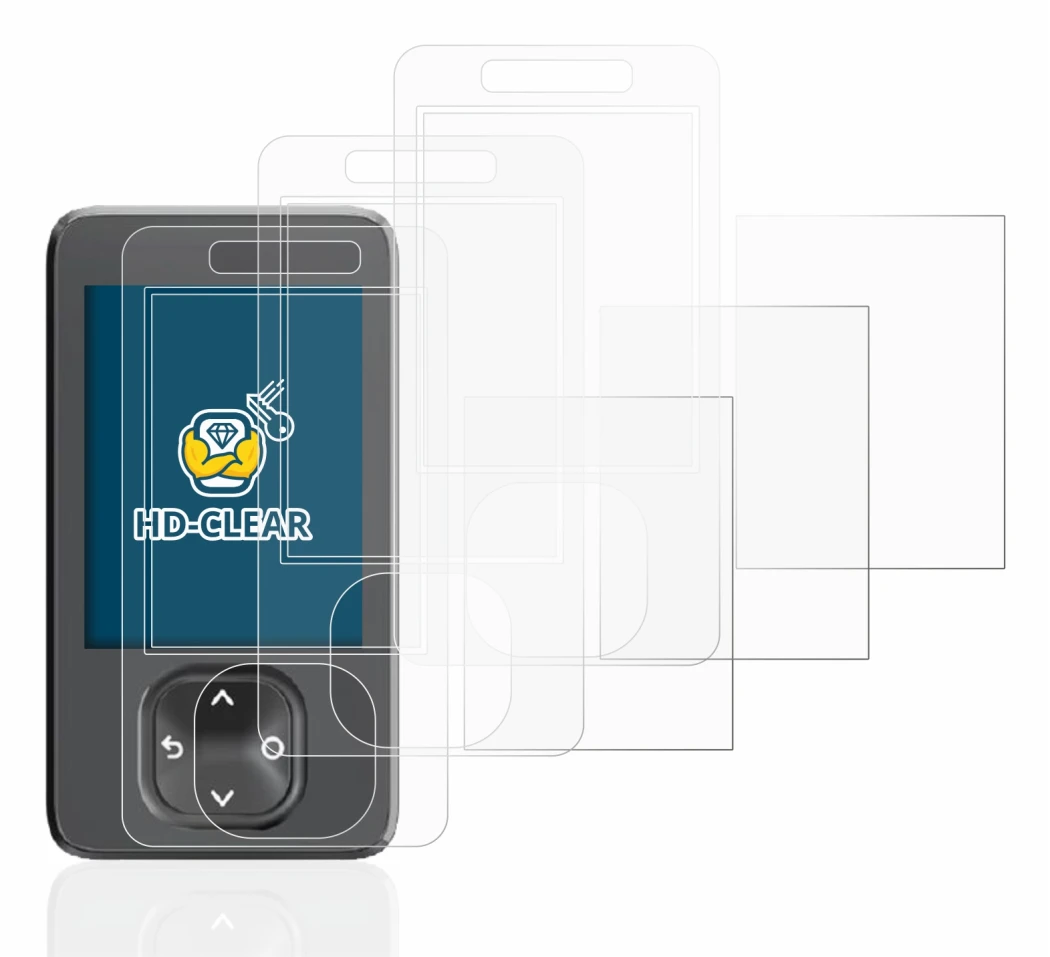 Immagine del dispositivo Dexcom G7 CGM con un'ampia varietà di protezioni per lo schermo.