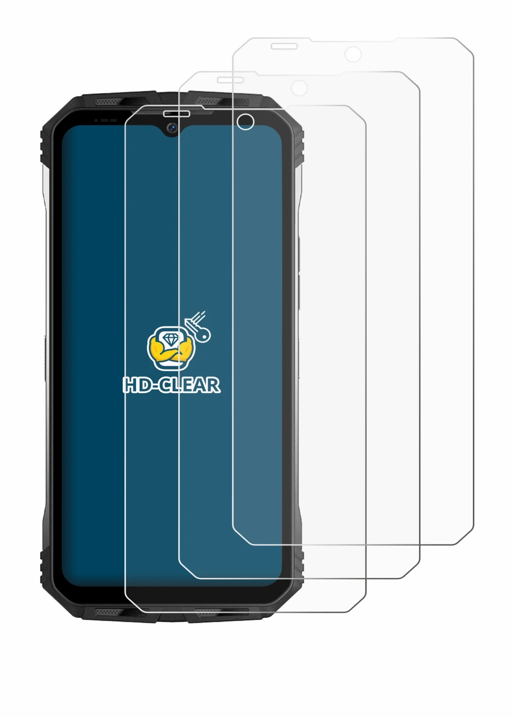 Immagine del dispositivo Doogee S100 con un'ampia varietà di protezioni per lo schermo.