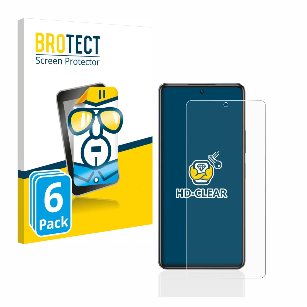 Parte frontale di una confezione del prodotto con il logo del marchio BROTECT. Accanto è raffigurato il dispositivo Infinix No
