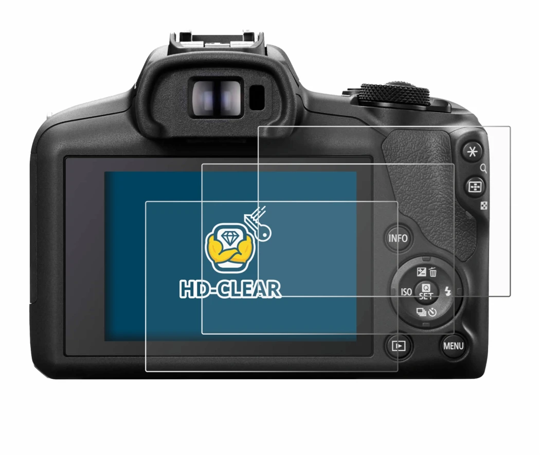 Immagine del dispositivo Canon EOS R100 con un'ampia varietà di protezioni per lo schermo.