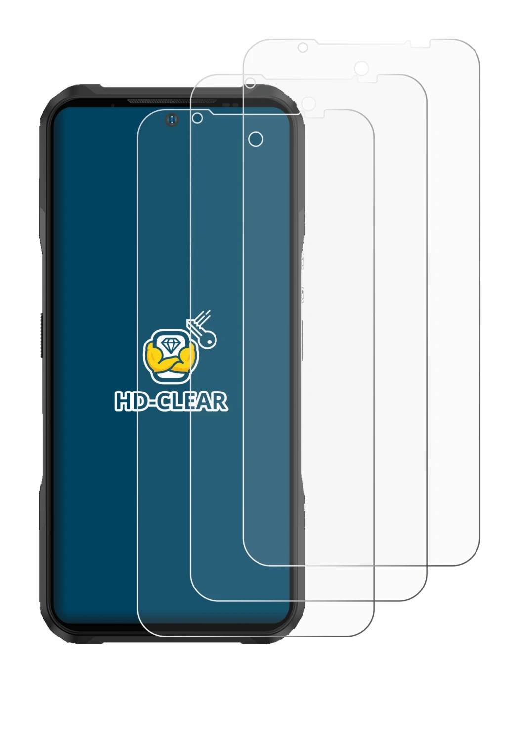 Immagine del dispositivo Doogee V20 Pro con un'ampia varietà di protezioni per lo schermo.