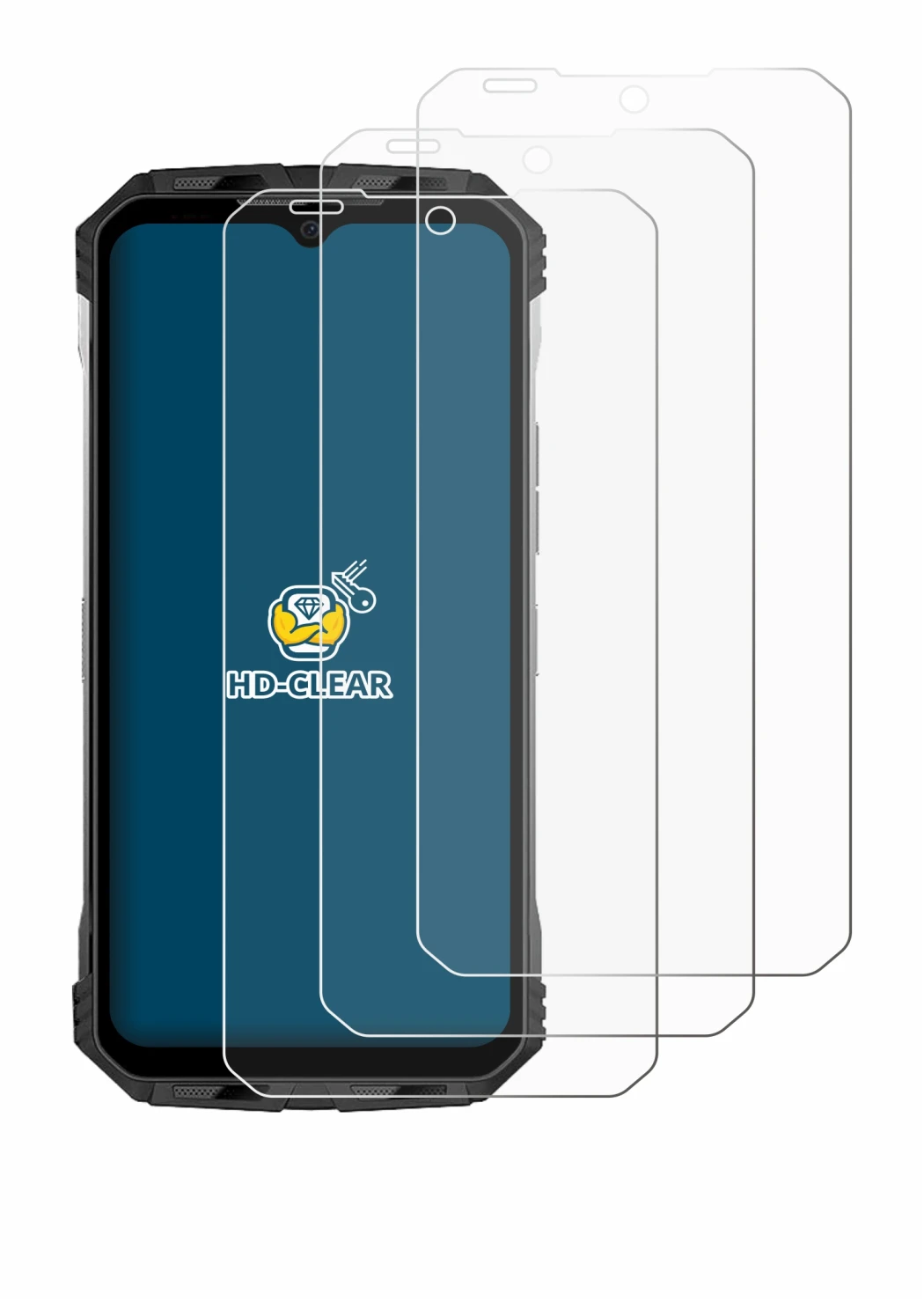 Immagine del dispositivo Doogee S110 con un'ampia varietà di protezioni per lo schermo.