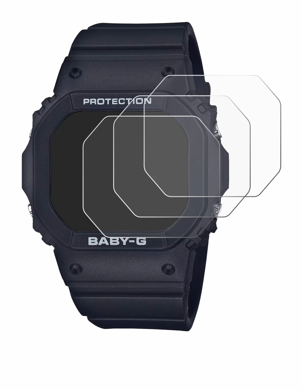 Immagine del dispositivo Casio Baby-G BGD-565 con un'ampia varietà di protezioni per lo schermo.