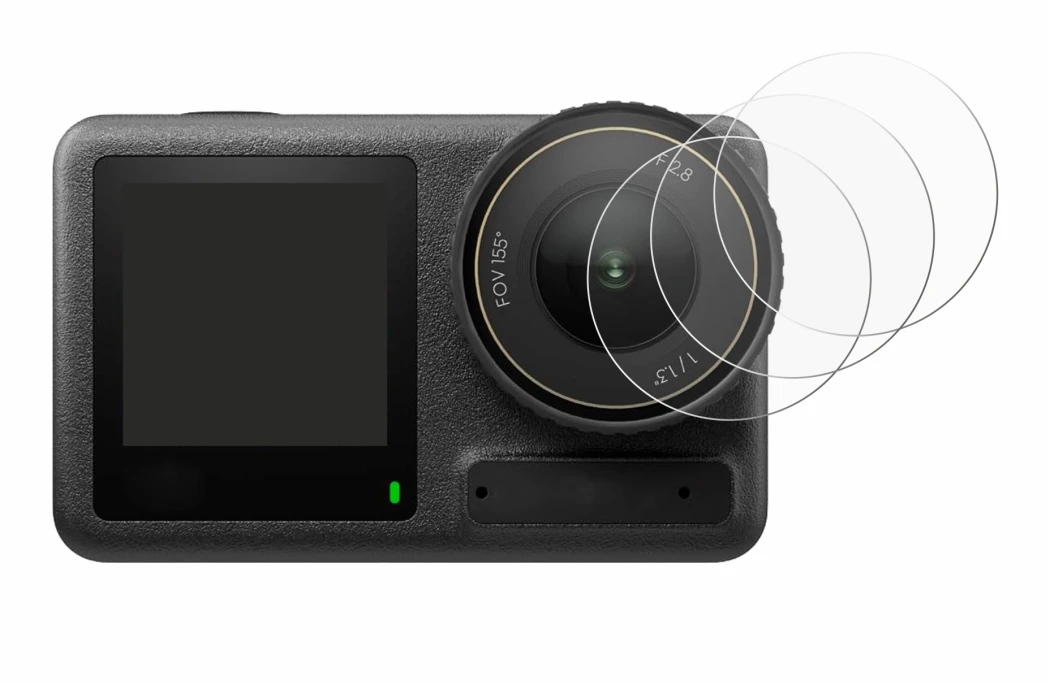 Immagine del dispositivo DJI Osmo Action 4 (Lente) con un'ampia varietà di protezioni per lo schermo.