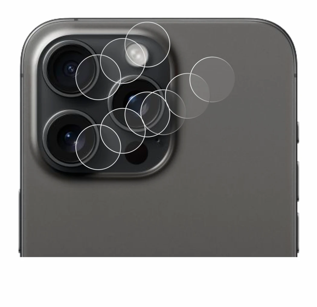 Immagine del dispositivo Apple iPhone 15 Pro Max (SOLO Fotocamera) con un'ampia varietà di protezioni per lo schermo.