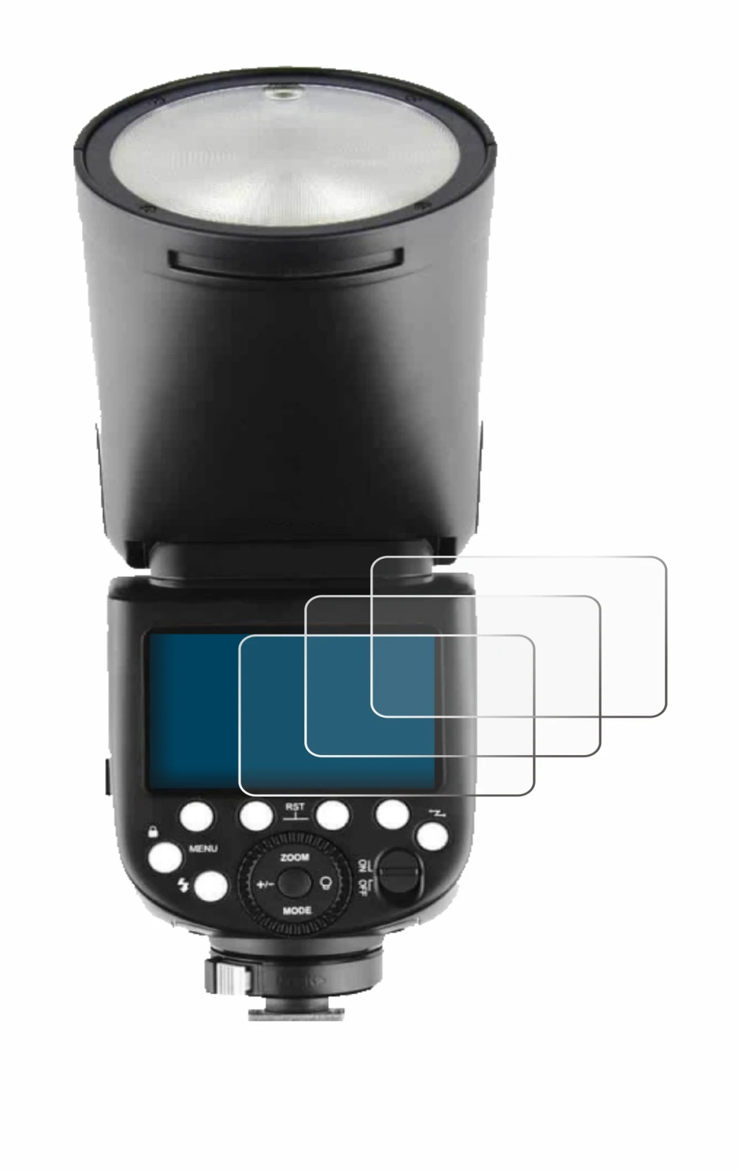Immagine del dispositivo Godox V1 con un'ampia varietà di protezioni per lo schermo.