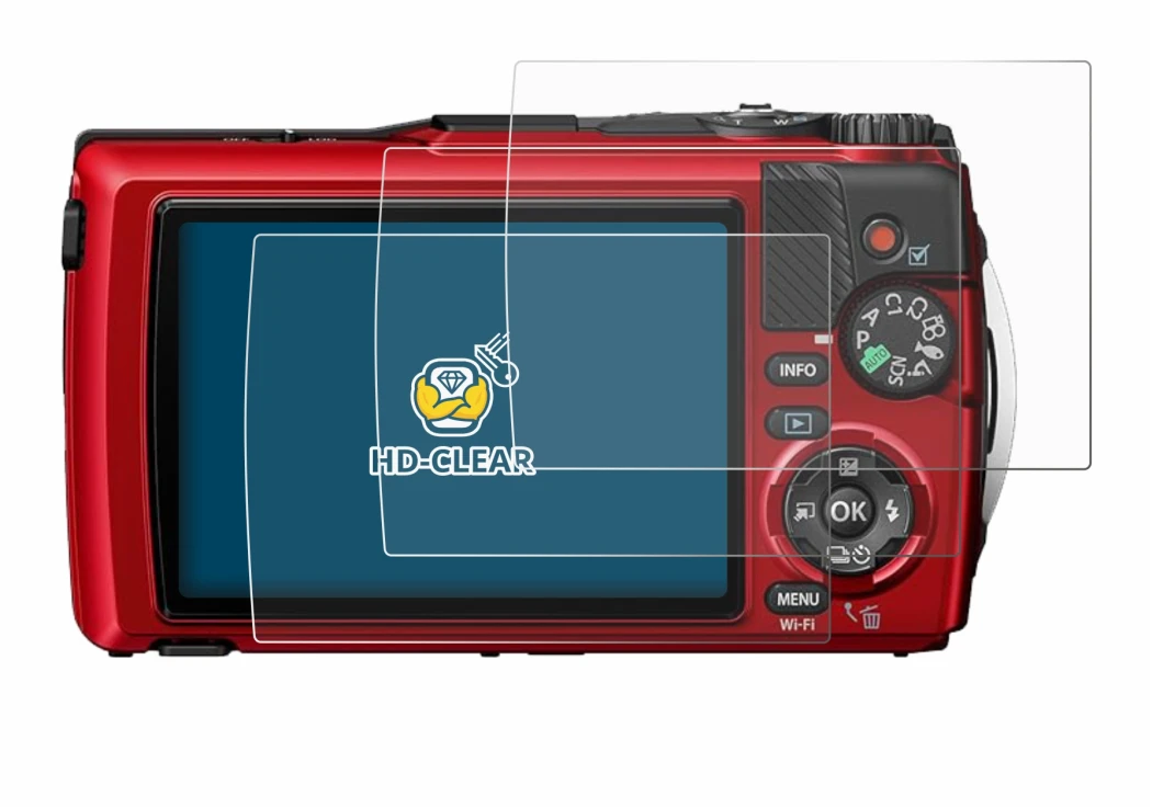 Immagine del dispositivo Olympus OM System Tough TG-7 con un'ampia varietà di protezioni per lo schermo.