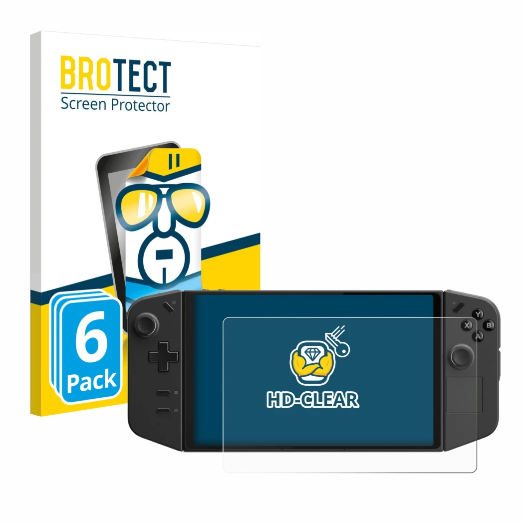 Parte frontale di una confezione del prodotto con il logo del marchio BROTECT. Accanto è raffigurato il dispositivo Lenovo Leg