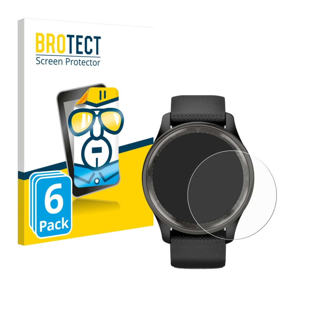 Parte frontale di una confezione del prodotto con il logo del marchio BROTECT. Accanto è raffigurato il dispositivo Garmin Viv