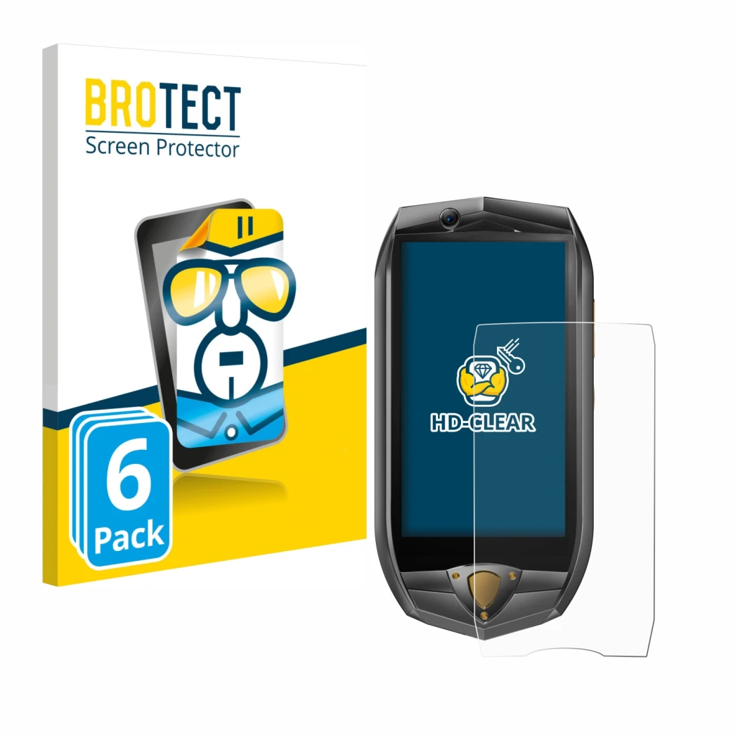 Parte frontale di una confezione del prodotto con il logo del marchio BROTECT. Accanto è raffigurato il dispositivo Oukitel K1