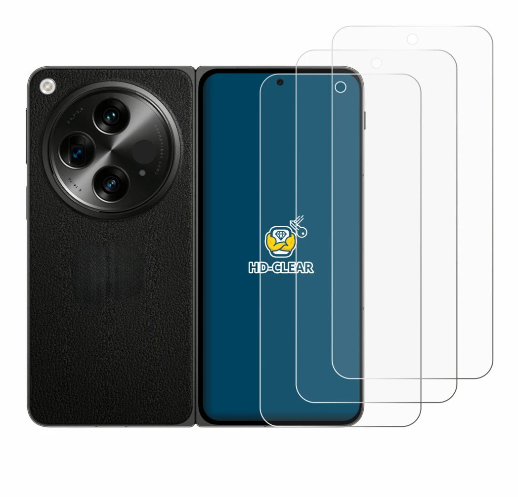 Immagine del dispositivo OnePlus Open con un'ampia varietà di protezioni per lo schermo.