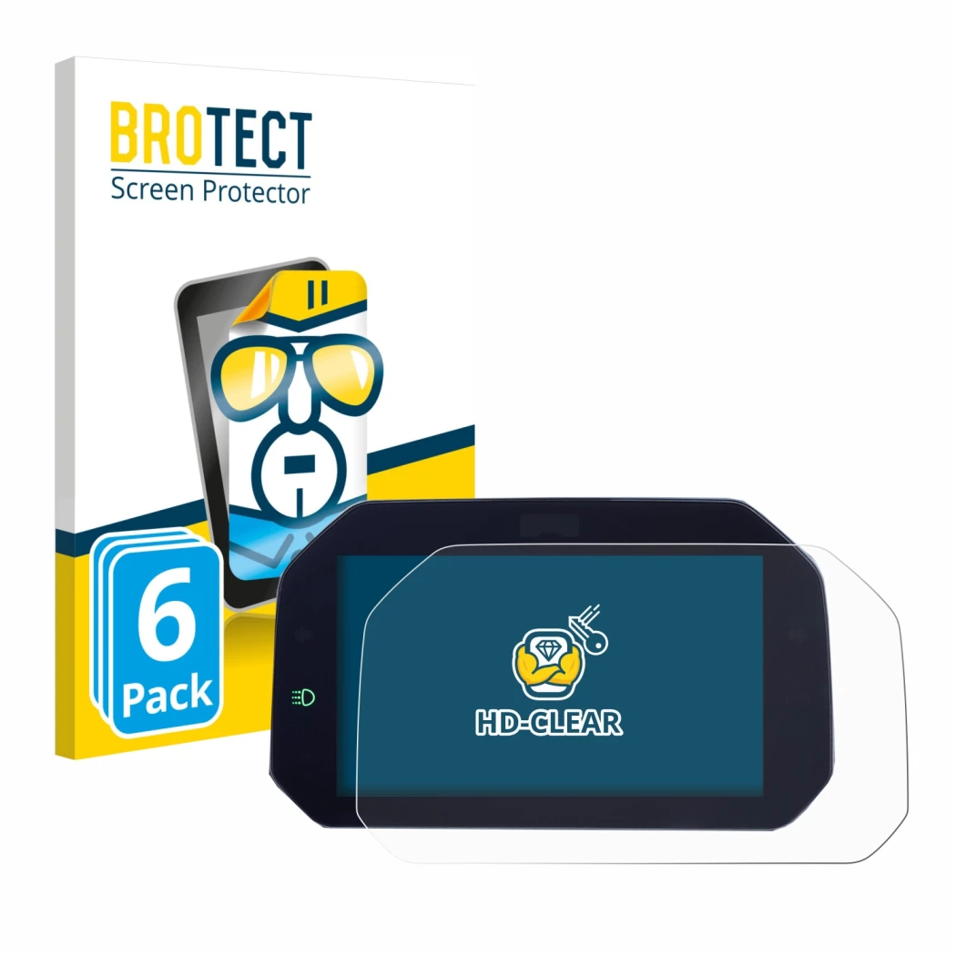 Parte frontale di una confezione del prodotto con il logo del marchio BROTECT. Accanto è raffigurato il dispositivo BMW R 1300