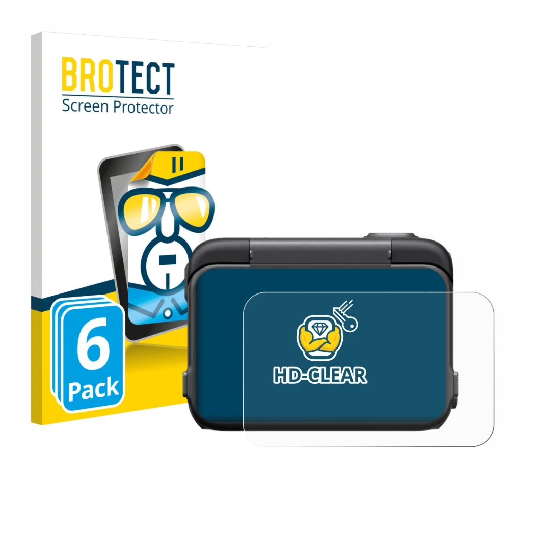 Parte frontale di una confezione del prodotto con il logo del marchio BROTECT. Accanto è raffigurato il dispositivo Insta360 A