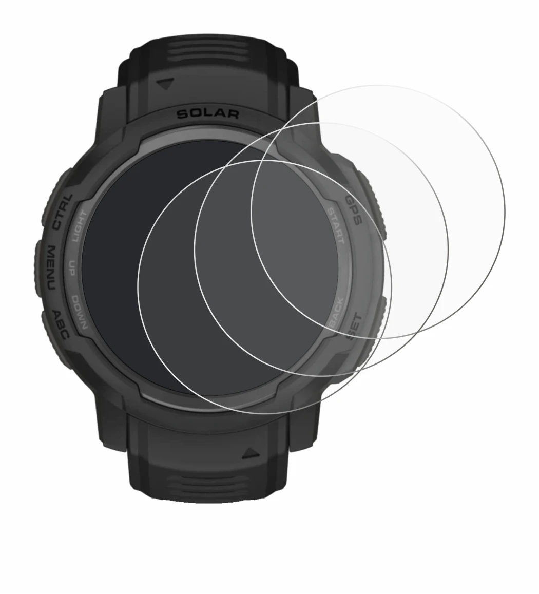 Immagine del dispositivo Garmin Instinct Crossover AMOLED con un'ampia varietà di protezioni per lo schermo.