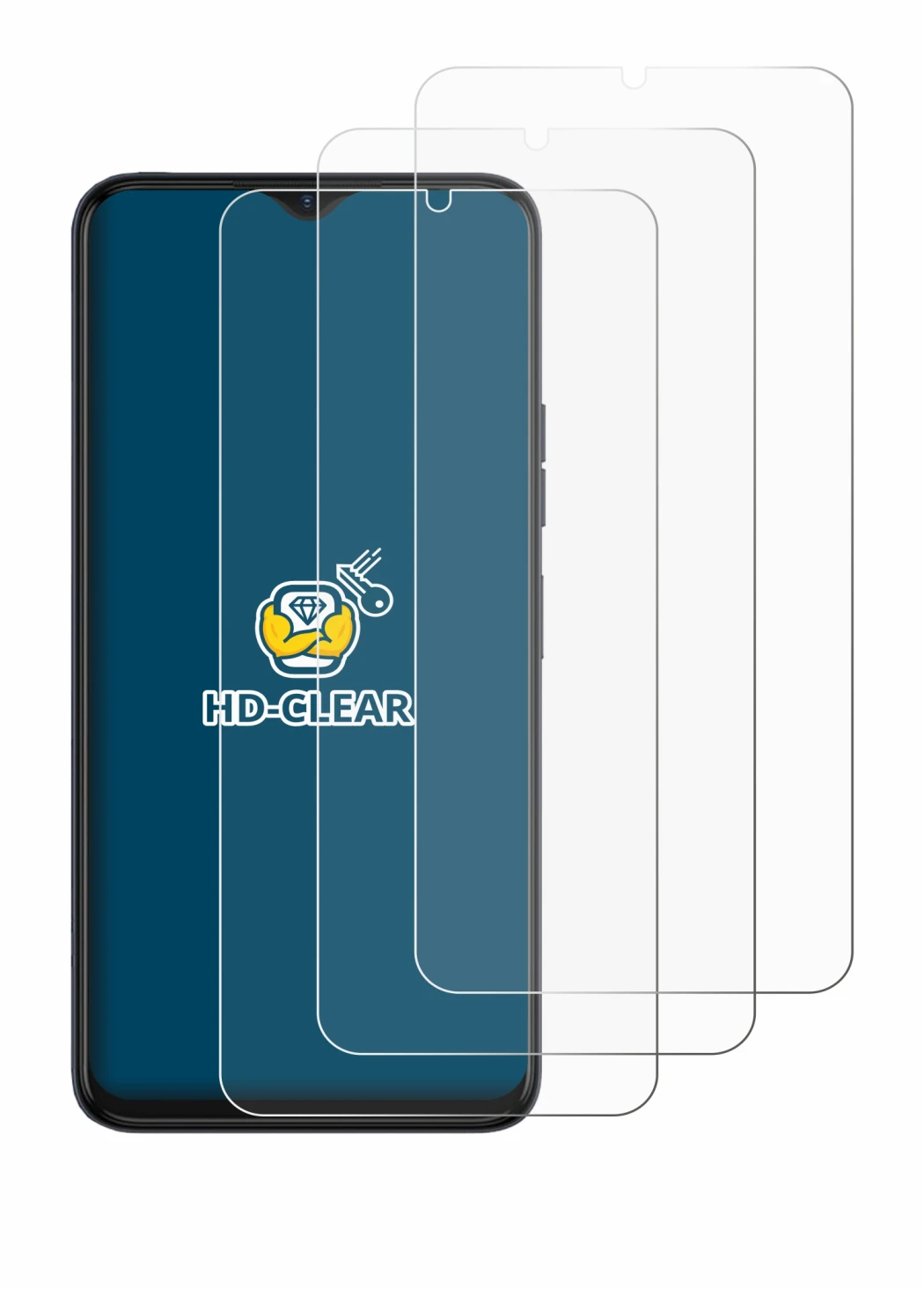 Immagine del dispositivo Tecno Spark 10 5G con un'ampia varietà di protezioni per lo schermo.