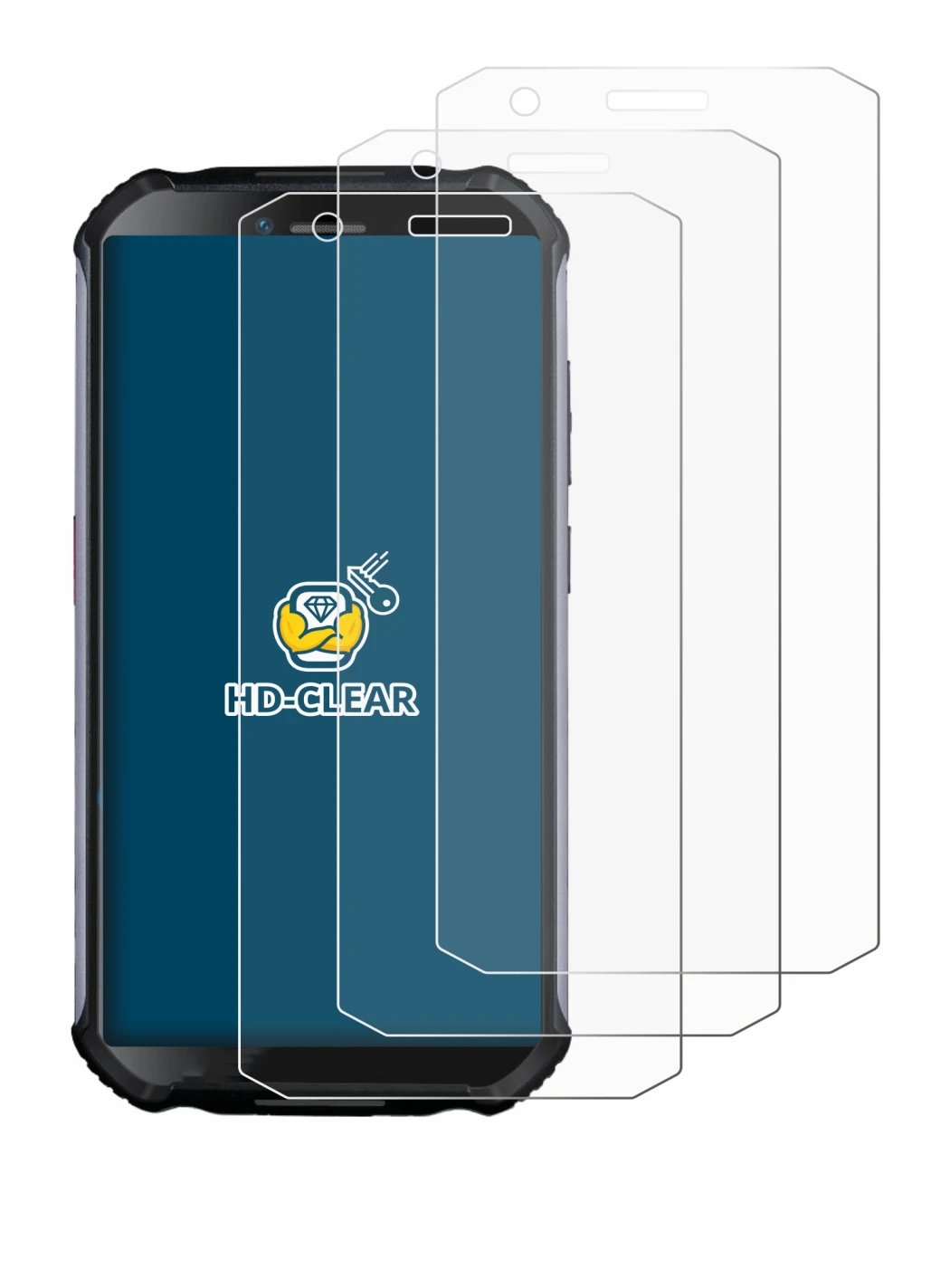 Immagine del dispositivo Doogee S41 Plus con un'ampia varietà di protezioni per lo schermo.