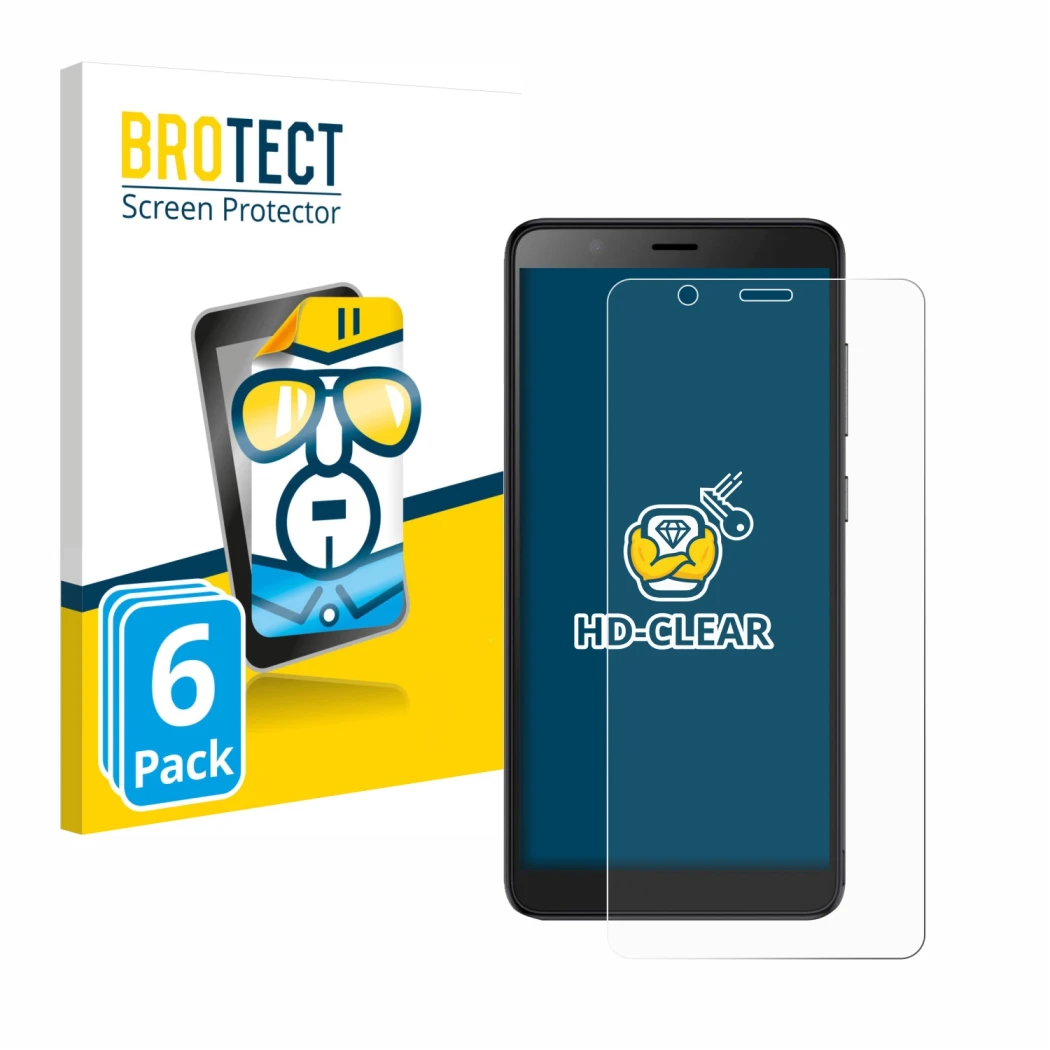Parte frontale di una confezione del prodotto con il logo del marchio BROTECT. Accanto è raffigurato il dispositivo ZTE Blade