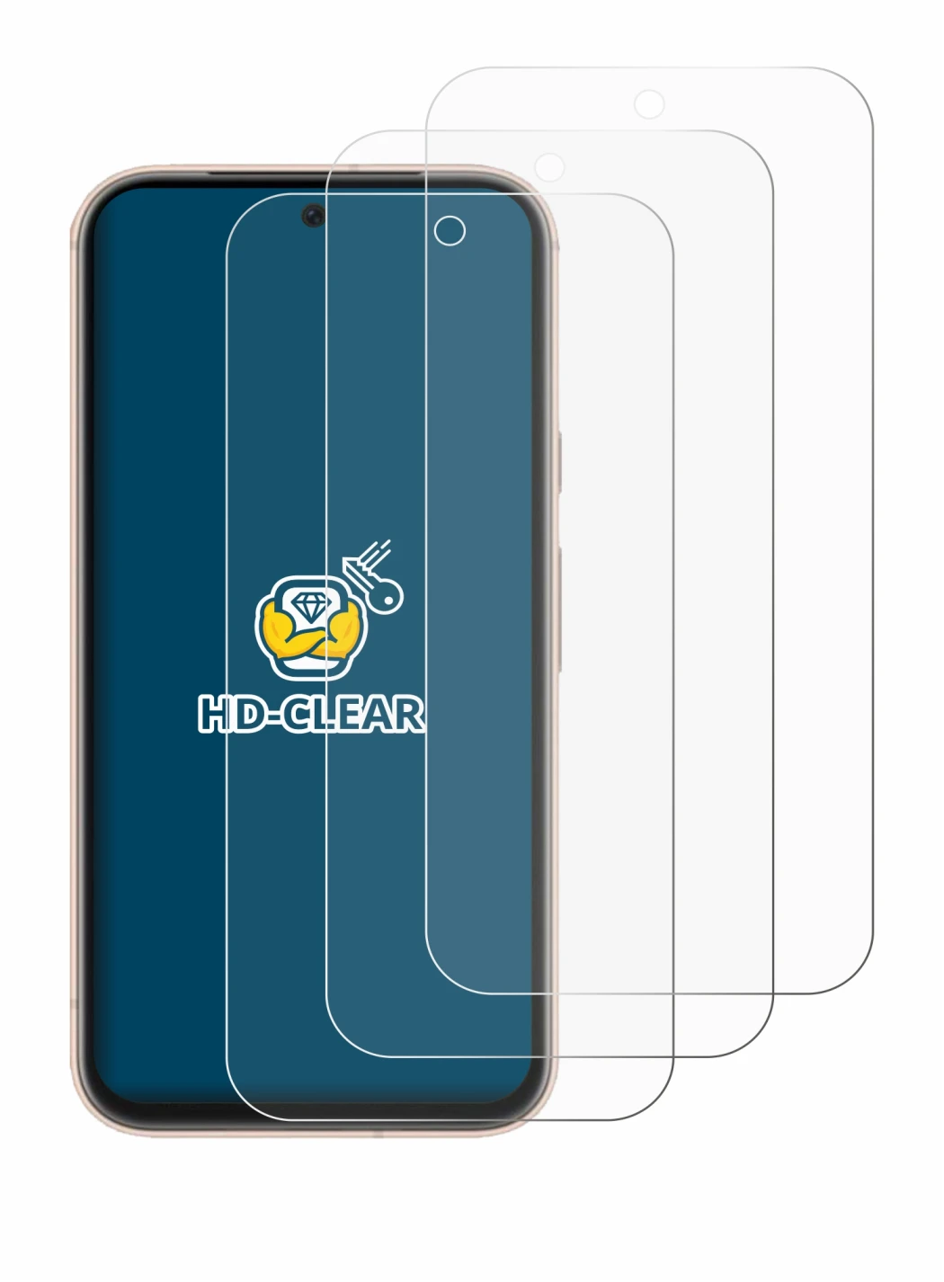 Immagine del dispositivo Google Pixel 8a con un'ampia varietà di protezioni per lo schermo.