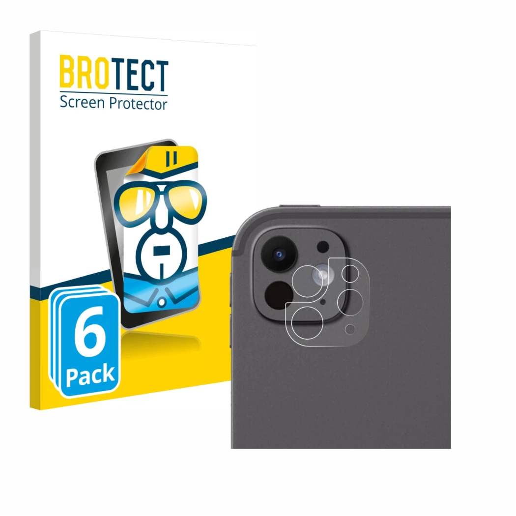 Parte frontale di una confezione del prodotto con il logo del marchio BROTECT. Accanto è raffigurato il dispositivo Apple iPad