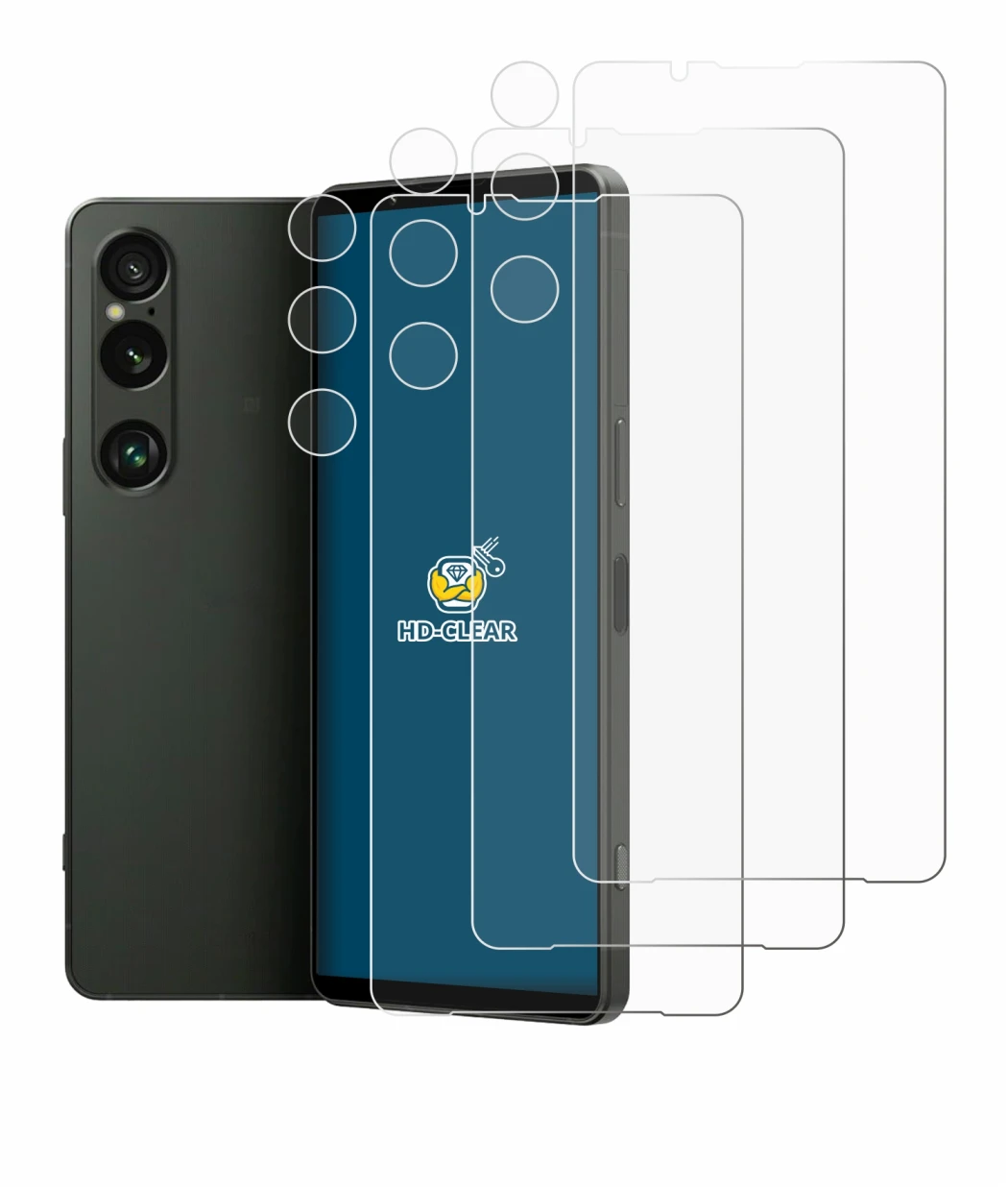 Immagine del dispositivo Sony Xperia 1 VI (Fronte+Fotocamera) con un'ampia varietà di protezioni per lo schermo.