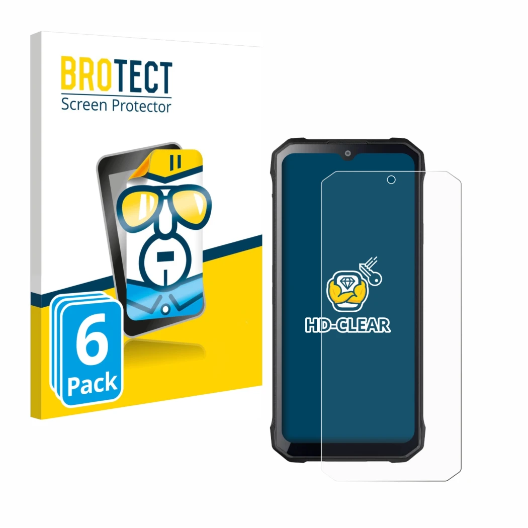 Parte frontale di una confezione del prodotto con il logo del marchio BROTECT. Accanto è raffigurato il dispositivo Hotwav T7