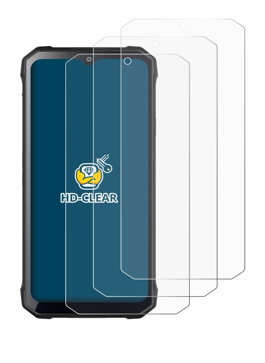 Immagine del dispositivo Hotwav T7 con un'ampia varietà di protezioni per lo schermo.