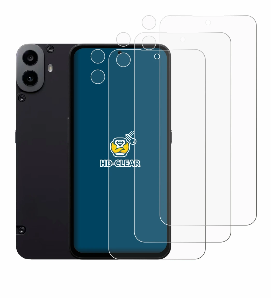 Immagine del dispositivo Nothing CMF Phone 1 (Fronte+Fotocamera) con un'ampia varietà di protezioni per lo schermo.