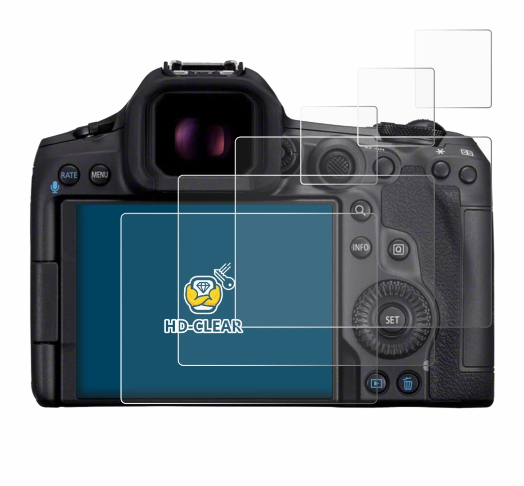 Immagine del dispositivo Canon EOS R5 Mark II con un'ampia varietà di protezioni per lo schermo.