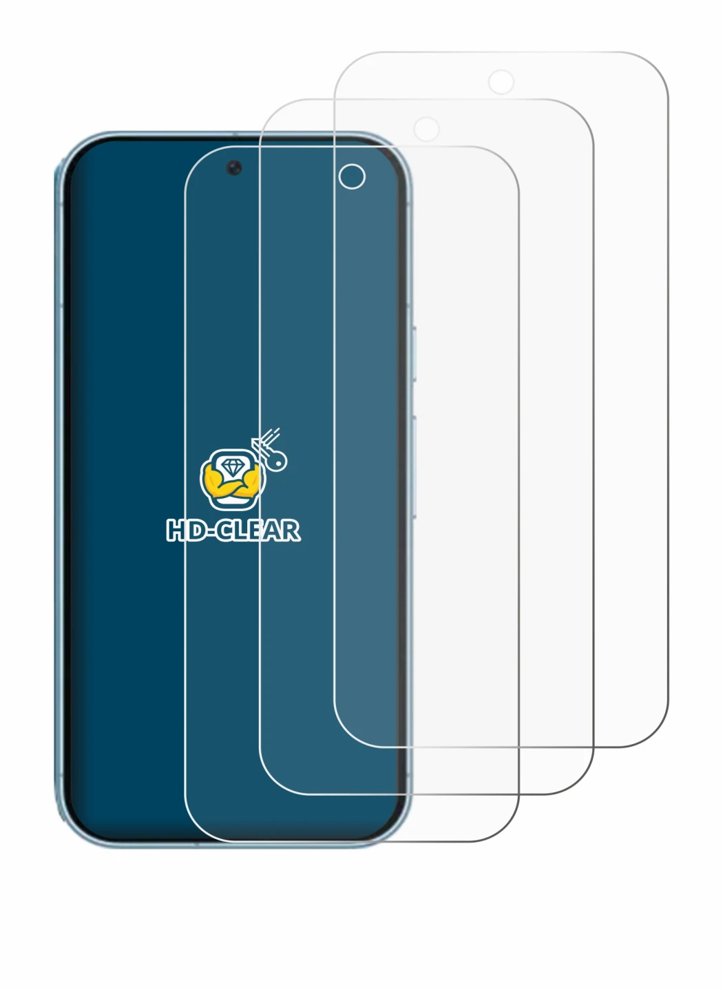 Immagine del dispositivo Google Pixel 9 con un'ampia varietà di protezioni per lo schermo.
