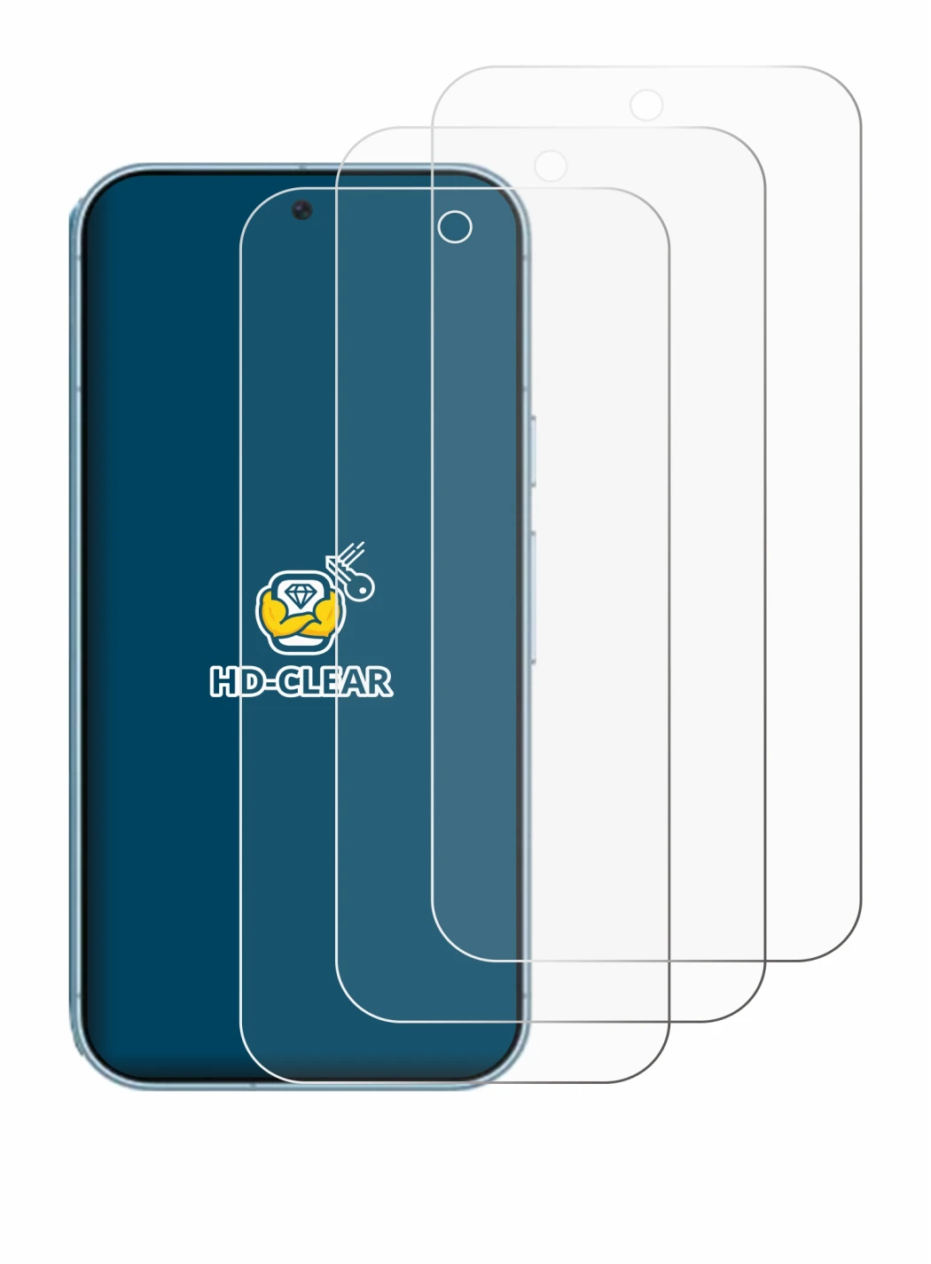 Immagine del dispositivo Google Pixel 9 Pro con un'ampia varietà di protezioni per lo schermo.