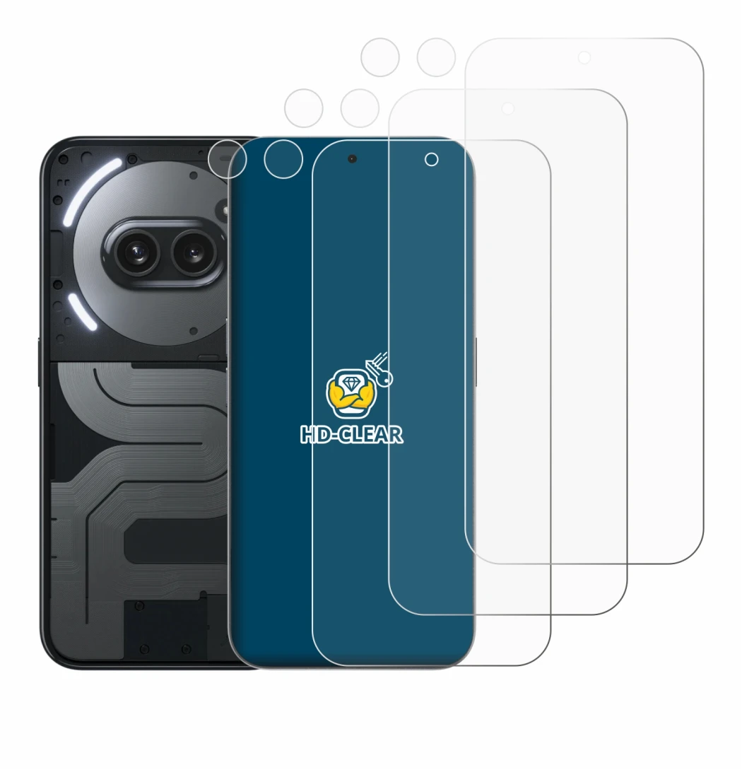 Immagine del dispositivo Nothing Phone (2a) Plus (Fronte+Fotocamera) con un'ampia varietà di protezioni per lo schermo.