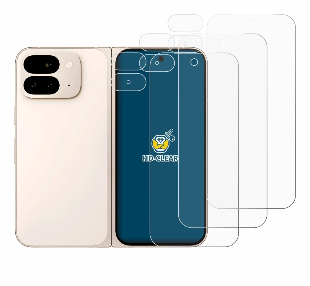 Immagine del dispositivo Google Pixel 9 Pro Fold (Fronte+Fotocamera) con un'ampia varietà di protezioni per lo schermo.