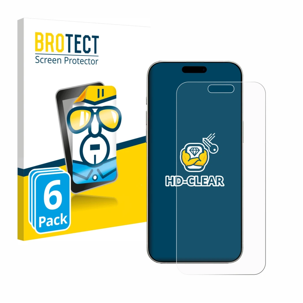 Parte frontale di una confezione del prodotto con il logo del marchio BROTECT. Accanto è raffigurato il dispositivo Apple iPho