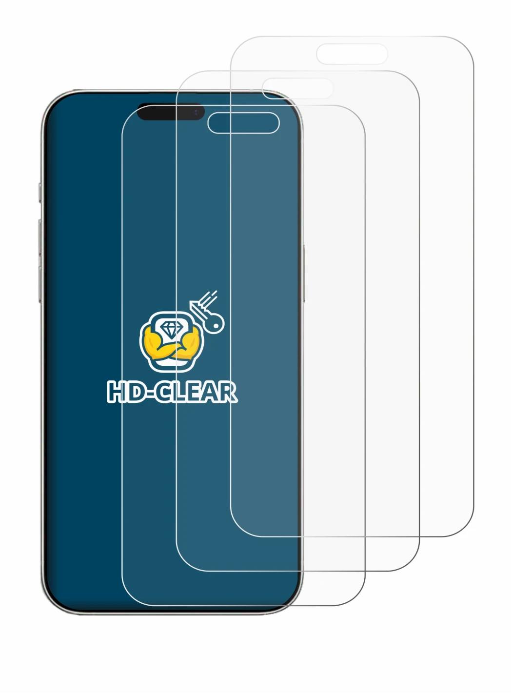Immagine del dispositivo Apple iPhone 16 Pro con un'ampia varietà di protezioni per lo schermo.