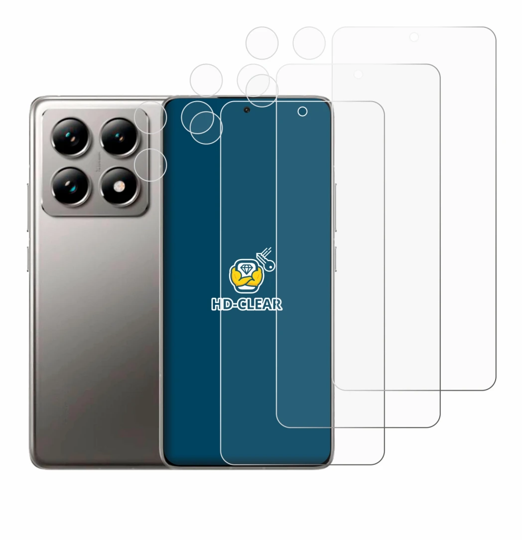 Immagine del dispositivo Xiaomi 14T (Fronte+Fotocamera) con un'ampia varietà di protezioni per lo schermo.