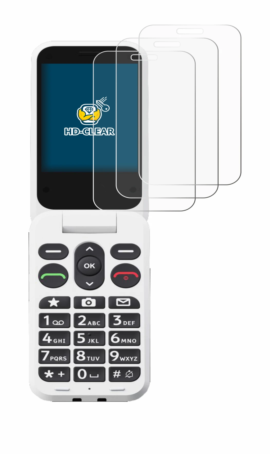 Immagine del dispositivo Doro Leva L30 con un'ampia varietà di protezioni per lo schermo.