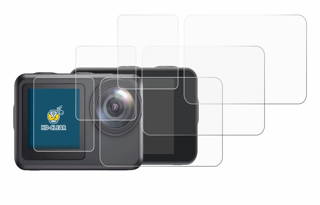 Immagine del dispositivo Akaso Brave 7 LE con un'ampia varietà di protezioni per lo schermo.