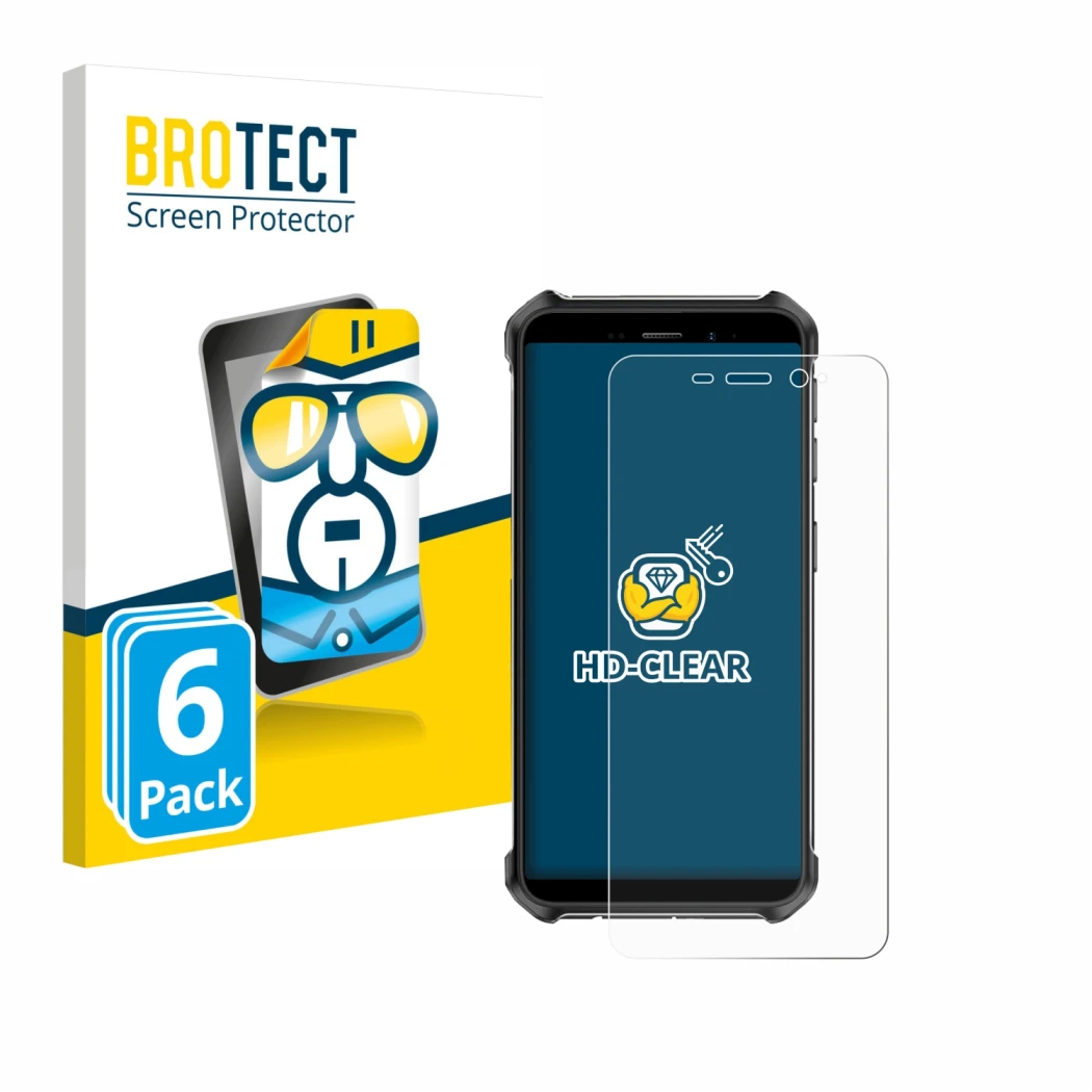 Parte frontale di una confezione del prodotto con il logo del marchio BROTECT. Accanto è raffigurato il dispositivo Ulefone Ar