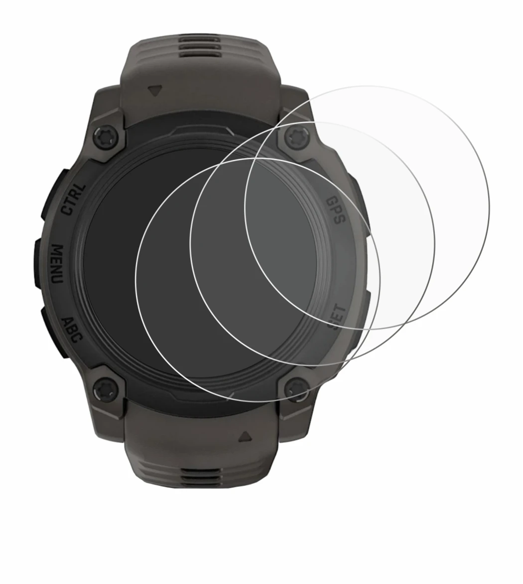 Immagine del dispositivo Garmin Instinct E (40 mm) con un'ampia varietà di protezioni per lo schermo.