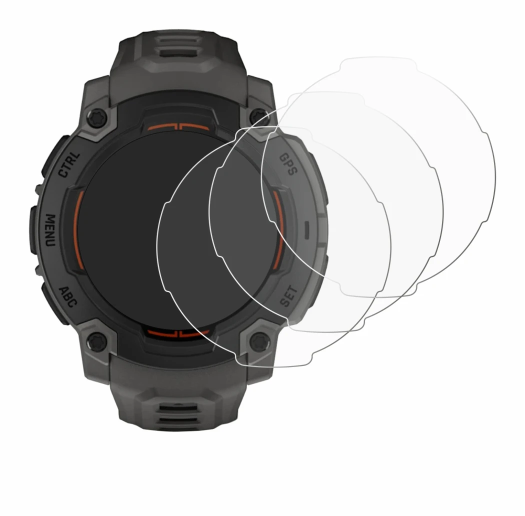 Immagine del dispositivo Garmin Instinct E (45 mm) con un'ampia varietà di protezioni per lo schermo.