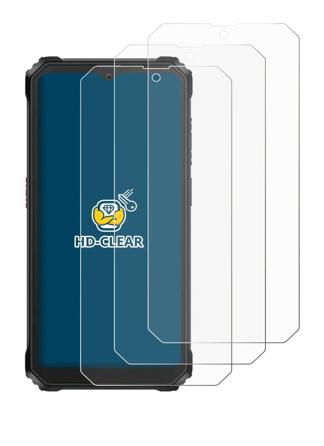 Immagine del dispositivo Blackview BV6200 Plus con un'ampia varietà di protezioni per lo schermo.