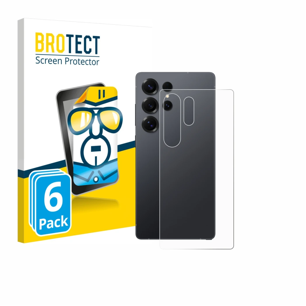 Parte frontale di una confezione del prodotto con il logo del marchio BROTECT. Accanto è raffigurato il dispositivo Samsung Ga