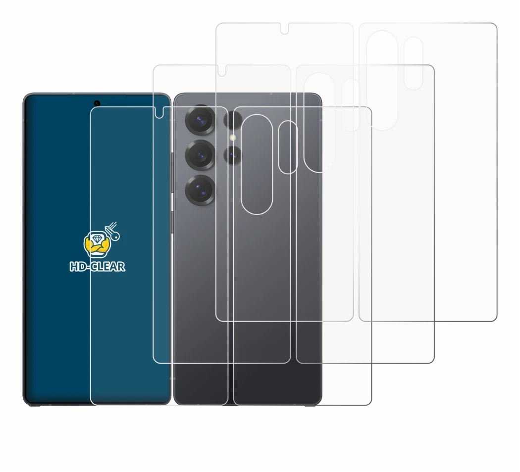 Immagine del dispositivo Samsung Galaxy S25 Ultra (Fronte+Retro) con un'ampia varietà di protezioni per lo schermo.