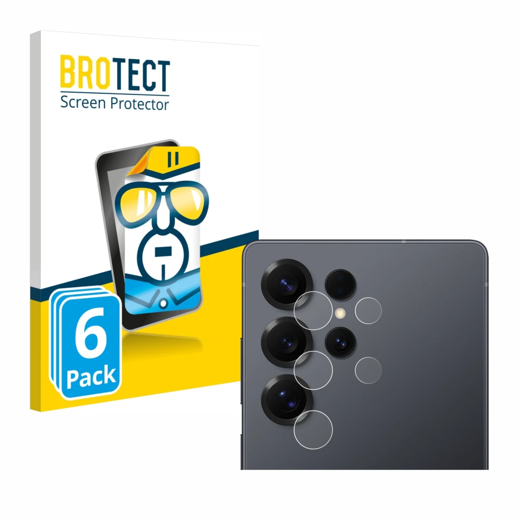 Parte frontale di una confezione del prodotto con il logo del marchio BROTECT. Accanto è raffigurato il dispositivo Samsung Ga